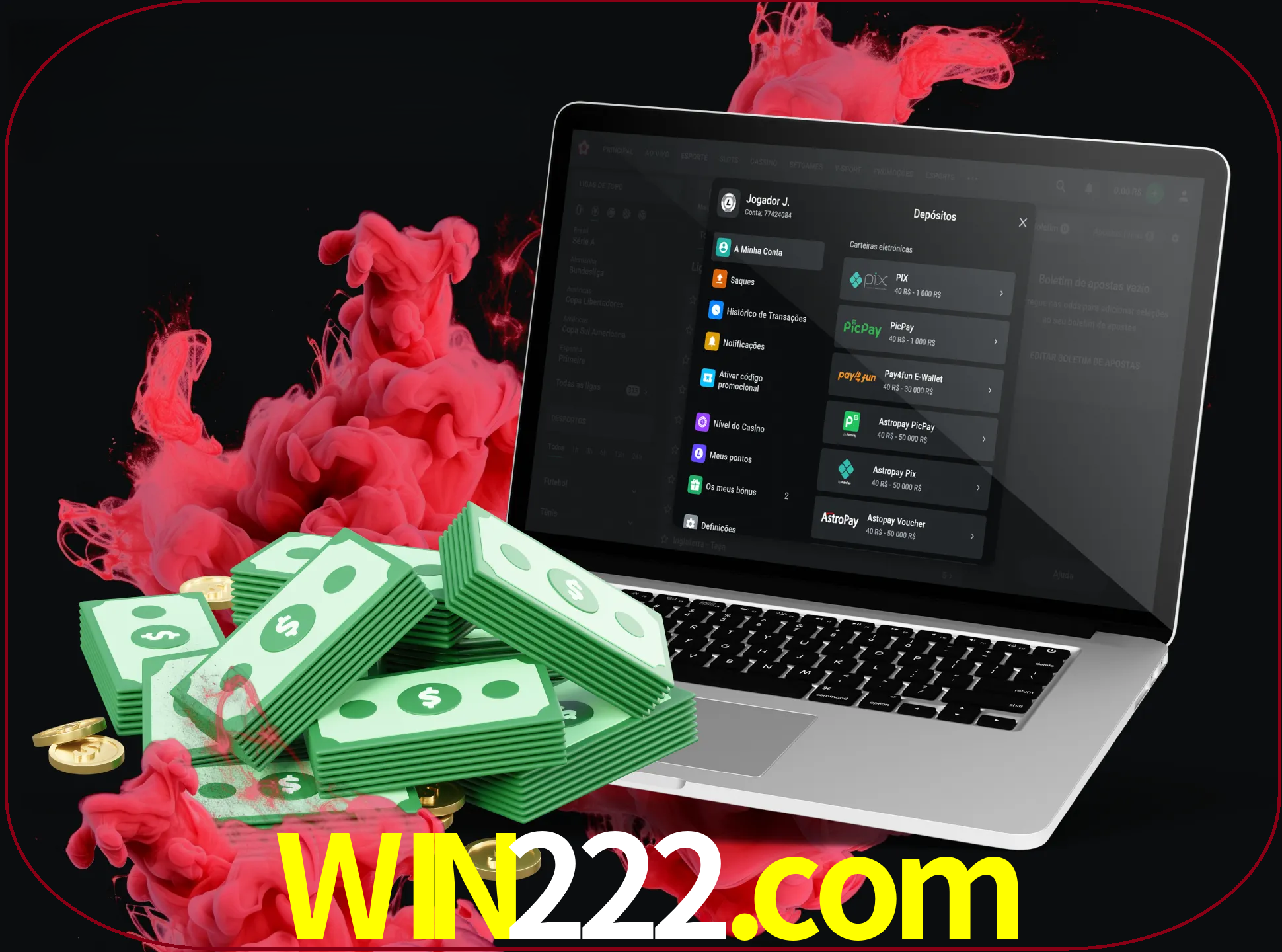 Para efetuar um depósito na sua conta win222, basta escolher o método de depósito e especificar o montante.